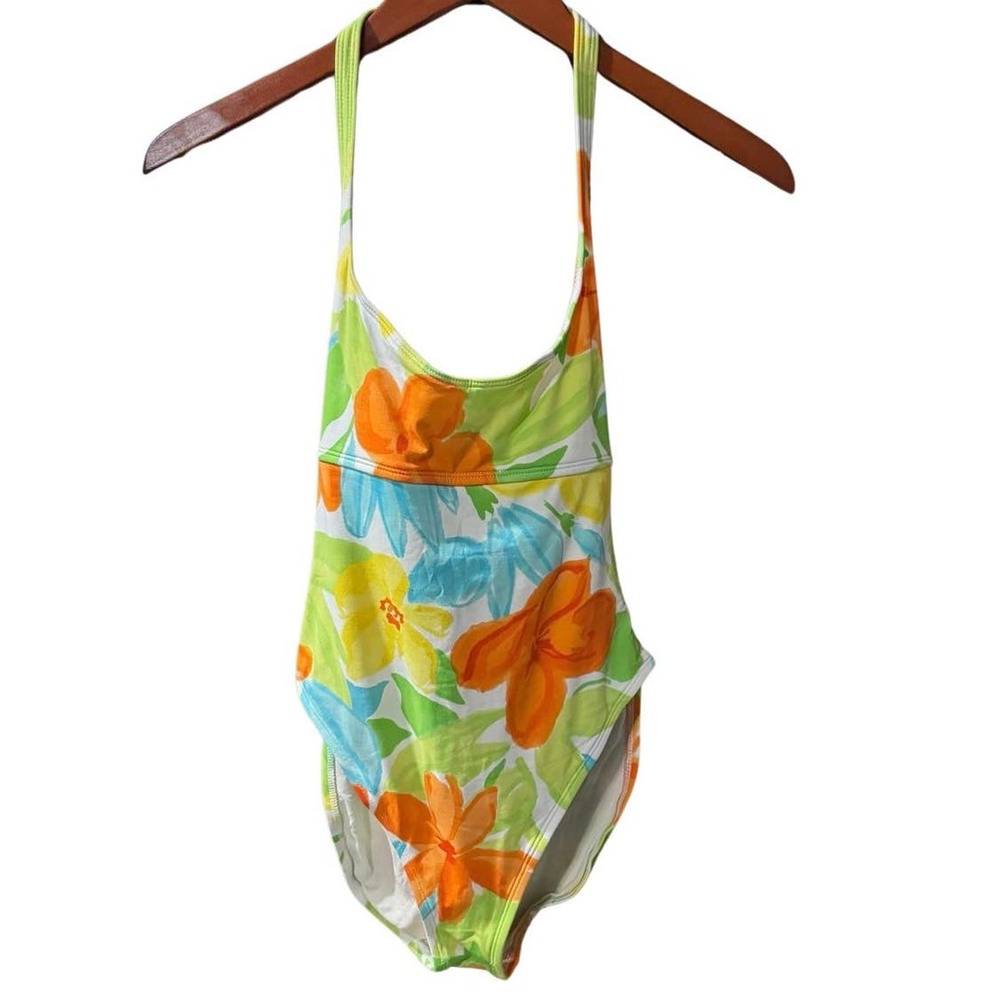 La Blanca Rod Beattie One Piece Swimsuit Sz 10 Tropical Artsy Flower Halter